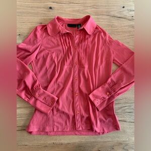 Apostrophe Sheer Pleated Button‎ Up Blouse Rose Long Sleeve M Preloved